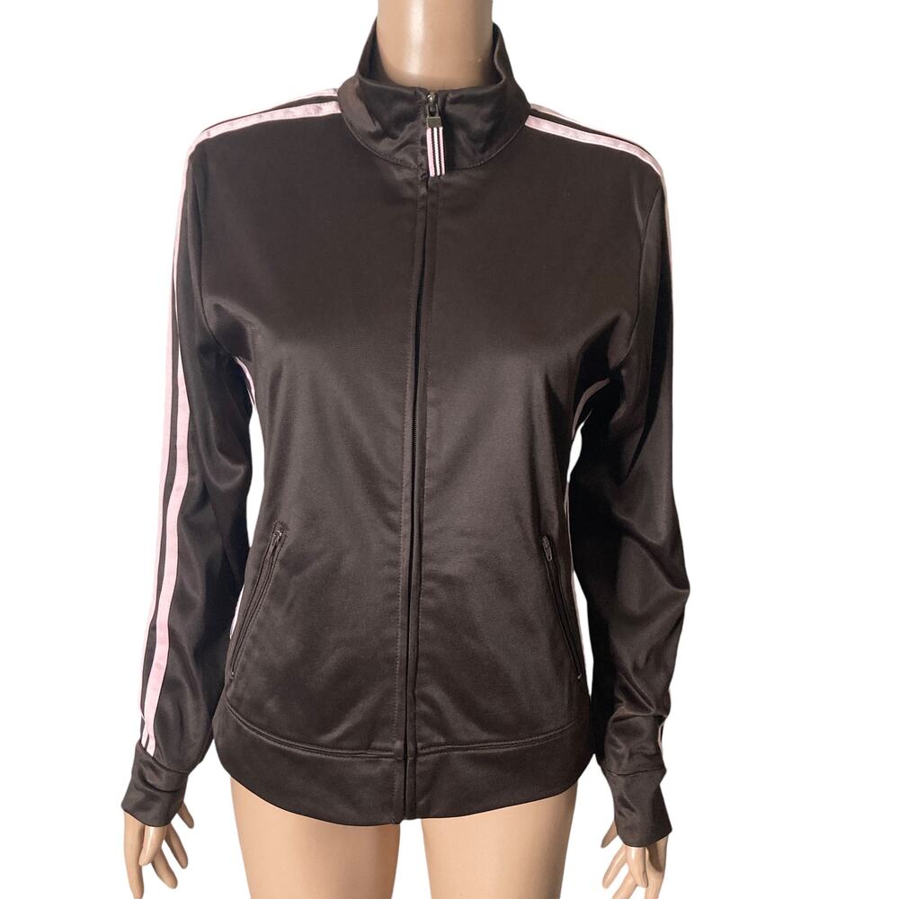 District Threads Track Jacket Womens Medium Throwback Brown Satin Full Zip